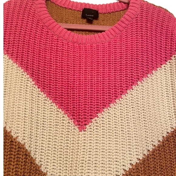 Lumiere Tan and Pink Chevron Cable Knit Sweater Size M - Picture 3 of 4
